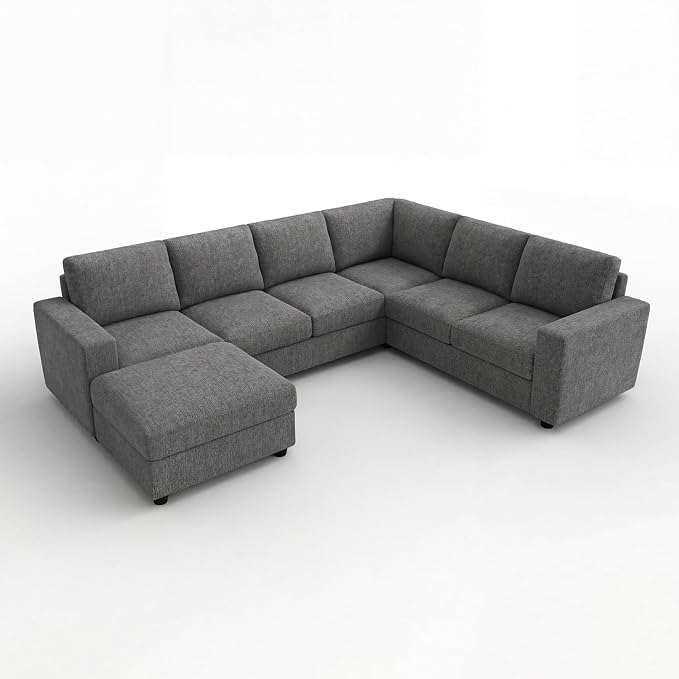 HONBAY Sectional Sofa with Storage, U Shape Sofa with Chaise, 7 Seater Sectional Couch for Living Room, Light Grey