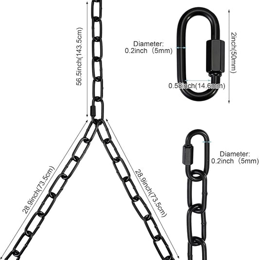 Heavy Duty Porch Swing Hanging Chain Kit (2 Pack) 1500 Lbs Capacity, Up to 7.1ft Length- Rustproof Zinc-Plated, 4 Quick Links & 2 Y-Chain Assemblies, Indoor/Outdoor Hanging Hardware(Black)