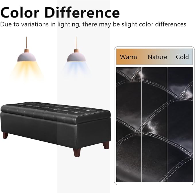 Joveco Storage Ottoman Bench, 51 Inch Leather Tufted Upholstered Bench for End Foot of Bed, Bedroom, Living Room, Black