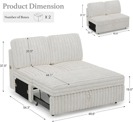 Belffin Corduroy Sleeper Sofa with Pull Out Bed Module Loveseat with Pullout Bed for Sectional Sofa Couch Beige Couch