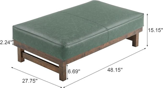 Christopher Knight Home Hillman PU Ottoman with Wood Frame,Rectangular Upholstered Footrest Bench,Non Storage Faux Leather Ottoman Bench for Living Room Bedroom Entryway Home Decor,Green