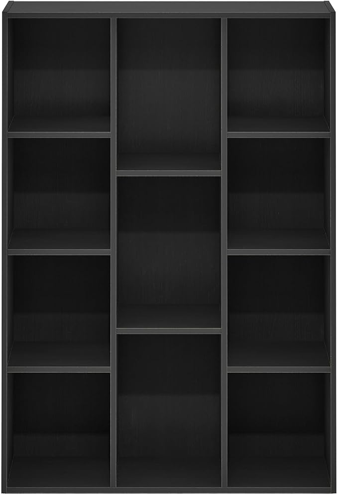 Furinno LUDER Book Shelf, 11-Cube Bookshelf, Reversible Bookcase, 9.4 x 29.1 x 41.7, Easy Assembly, for Living Room, Bedroom, Home Office, Blackwood