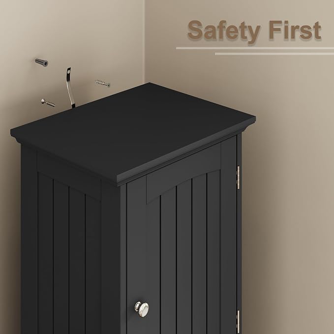 ChooChoo 67" Tall Bathroom Storage Cabinet, Narrow Bathroom Cabinet with 2 Doors and 1 Drawers, Freestanding Cupboard Floor Cabinet with Adjustable Shelves for Living Room, Kitchen, Black