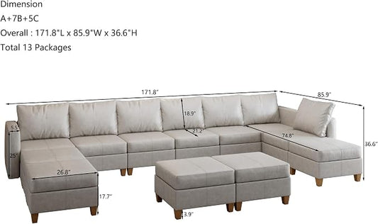 EASE MOOSE Faux Leather Sectional Sofa U Modular Couch with Storage Convertible Sleeper Sectional Sofa