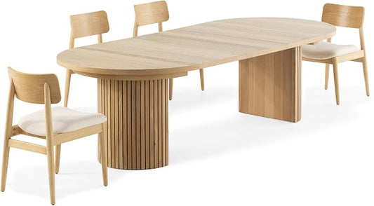 Transformer Table - Solid Wood Extendable Round Dining Table Set with 4 Chairs, Seats 4-10, Extendable Round Dining Set, Natural (Table + 4 Chairs)