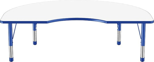 FDP Dry-Erase Kidney Activity School and Classroom Kids Table (48 x 72 inch), Chunky Toddler Legs for Collaborative Spaces, Adjustable Height 15-24 inches - Whiteboard Top, Blue Edge and Blue Legs