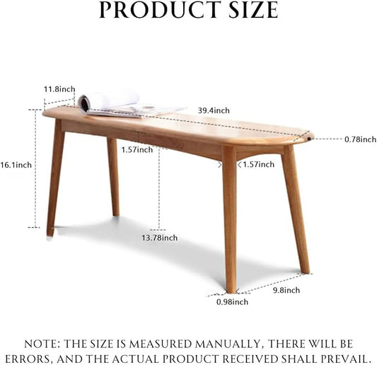 100% Solid Oak Dining Bench, Wood Bench for Bedroom End of Bed with Rounded Corners, Entryway Benches for Dining Room, Kitchen, Living Room (Natural Oak, 39.4")