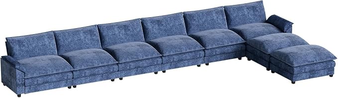 Homall 232" Modular Sectional Sofa, Oversized Sofa Couch with Reversible Ottoman, DIY Combination Chenille Deep 6-Seat Cloud Couch for Living Room, Apartment (Dark Blue, Oversized Sofa)
