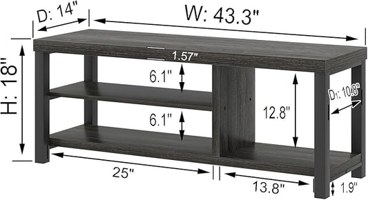 FOLUBAN Entryway Bench, Rustic Wood Shoe Storage Bench for Hallway Front Door Entrance, Industrial Indoor Bench for Bedroom Living Room, Dark Gray, 43.3 Inch