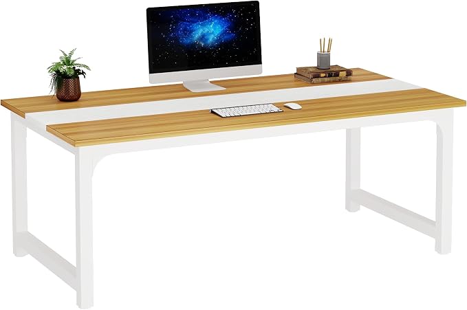 Tribesigns Modern Computer Desk, 63 x 31.5 inch Large Office Desk Computer Table Study Writing Desk Workstation for Home Office, Light Walnut/White