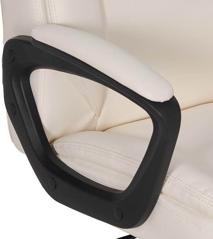 Amazon Basics Classic Puresoft PU Padded Mid-Back Office Chair with Armrest, Height Adjustable, Easy to Assemble, 26"D x 23.75"W x 42"H, Cream