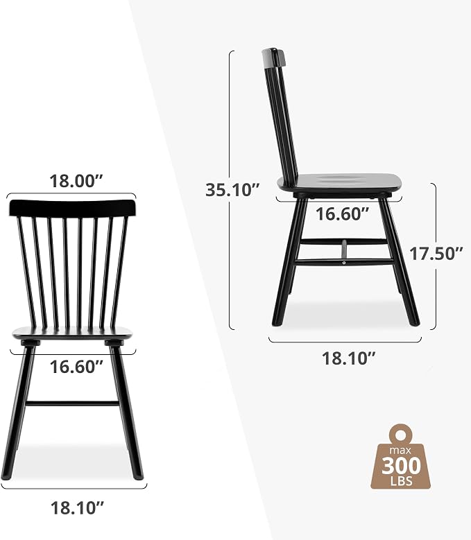LUE BONA Windsor Dining Chair, Dining Chairs Set of 2, Spindle Back Wood, Kitchen Chairs Wooden Dining Chair, Farmhouse Dining Chairs for Kitchen and Dining Room, Black