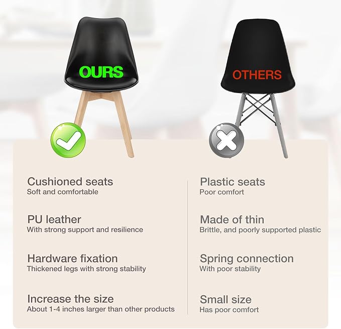 OLIXIS Dining Chairs Set of 8, Mid Century Modern Kitchen Chairs with Curved Backrest and Wood Legs, PU Leather Upholstered Accent Chair for Living Room, Bedroom, Outdoor Patio, Black