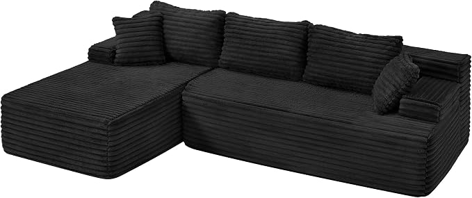 Hobestluk Boneless Couch Modular Sectional Sofa L-Shape Oversized Chaise | 108" Left Facing Chaise Charcoal,Memory Foam,Removable Cover,Non-slip Bottom,No Assemble Required,Living Room Furniture