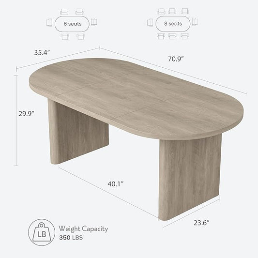 IDEALHOUSE 70.8" Oval Dining Table for 4-8, Wood Kitchen Table with Double Pedestal Base, Spacious Dining Room Table for Kitchen, Living Room, Reception Area, Natural Finish, Gray