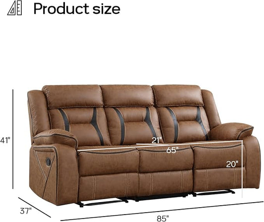 EBELLO Faux Leather Manual Reclining Sofa, 3 Seat Recliner Sofa Chair, Couch Furniture for Living Room, Furniture, Meeting Room, Brown (3 Seat Sofa)