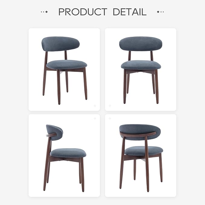 COLAMY Wooden Dining Chairs Set of 4, Modern Fabric Upholstered Dining Room Chair, Farmhouse Kitchen Side Chairs with Foot Pegs, Blue