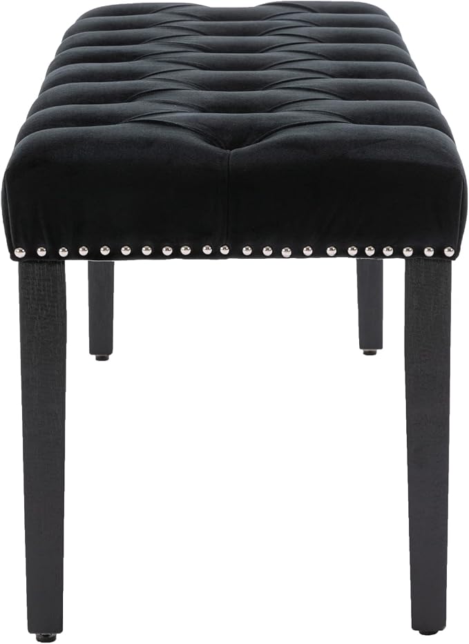 KCC Button-Tufted Ottoman Bench, Upholstered Bedroom Benches Velvet Footrest Stool Accent Bench for Entryway Dining Room Living Room Bedroom End of Bed, Black
