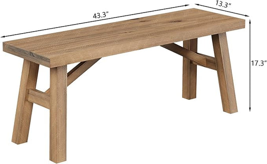 Wnutrees Sawmill Long Wood Bench, 43" Farmhouse Entryway Bench for Living Dining Room, Rustic Entry Way Benches Seat, Solid Wood, Handcraft Finshed, Natural