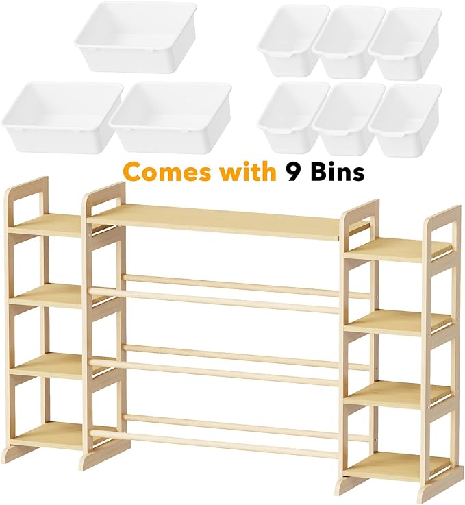 SpaceAid Large Toy Storage Organizer 9 Shelves 9 Bins, Toy Organizers Storage Bookshelf, Kids Bin Shelf Toys Box Bookcase for Bedroom Playroom Organization Room Decor, White