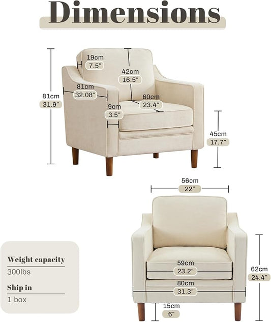 Kingfun Accent Chair Set of 2, Living Room Chairs, Mid Century Reading Armchair, Chenille with Solid Wood Foot, Upholstered Modern Decor for Bedroom, Apartment