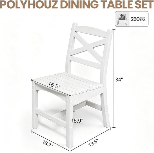 Outdoor Armless Dining Chairs Set of 4,HDPE Patio Chairs with Wide Seat,All-Weather HDPE Patio Armless Chairs for Porch, Backyard, Deck, White,Table not Included