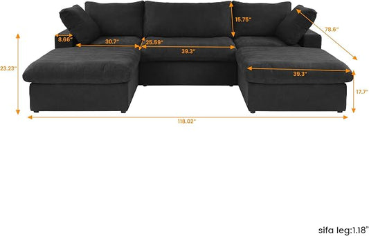Cloud Modular Sectional Sofa Couch,120.45" U Shaped Convertible Couches with Storage Ottoman for Living Room,Minimalist Deep Sofa Couches,Sofa Covers Washable&Replaceable(Black)