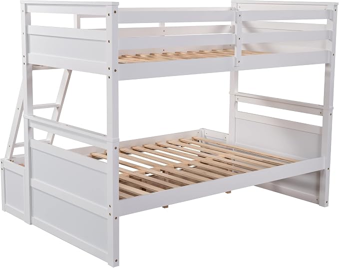 Twin Over Full Bunk Beds with 2 Under Bed Storage Drawers, Stronger & More Stable Bunkbed, White