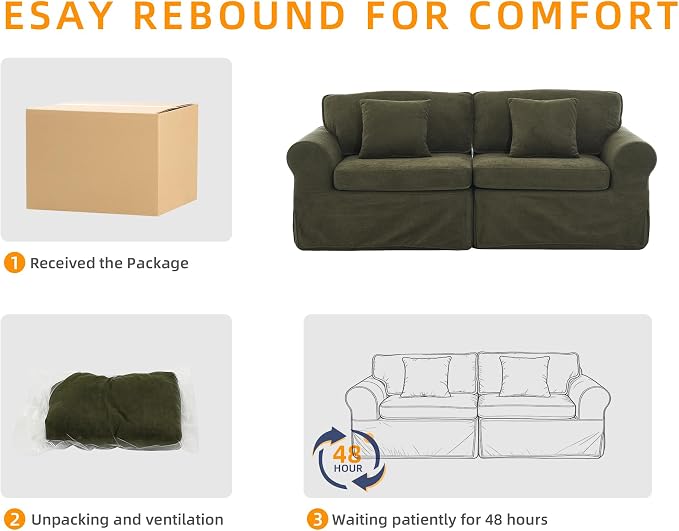 Mistpeople Modern Loveseat Sofa Couch, Upholstered Comfy Sofa with Pillows & Armrests, Deep Seating Couch with Removable Cover for Living Room Bedroom Apartment Office Small Spaces, Green 3 Seats