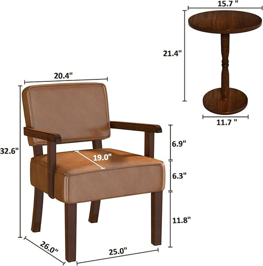 FAGAGA Accent Chairs Set of 2 with Table, PU Leather Living Room Chairs Oversize with Soft Seat and Armrests for Living Room Dinning Room Bedroom Reading Room Waiting Room