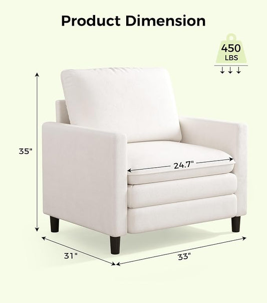 Welzona 3-Layers Cloud Accent Chair, 33" Reading Chair for Bedroom, Living Room - Tool-Free Assembly with Teddy Fabric Couch Chair - Beige - Arm Chairs - Removable Washable Covers - 450lb Capacity