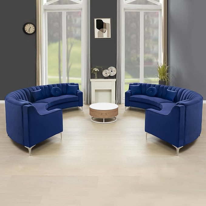 Legend Vansen Semicircle Modular Curved Velvet Sectional Sofa,141.34”Oversized Arc Sofa,Modern Cloud-Like Deep Seat Couch for Living Room Apartment Office Conference Space (1, Blue)