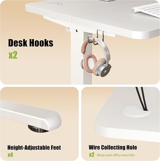 ERGOMAKER Electric Standing Desk, 39.3" x 23.6" Height Adjustable Sit Stand Desk with Splice Board for Home Office, Computer Desk Memory Preset (White Frame, White Desktop)