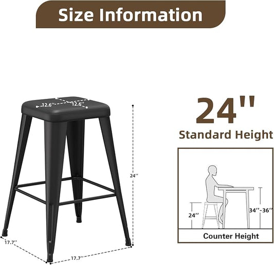 Bar Stools Set of 4, 24" Counter Height Bar Stools Backless, Upholstered Bar Stools with Metal Legs for Kitchen Island, Study Room, Cafe, Black
