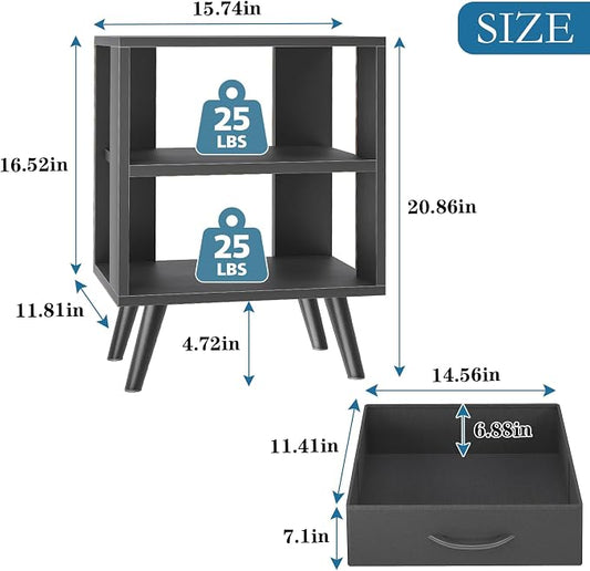 Aenuert Night Stand, Black Nightstand with Drawer, Side Table with Open Storage, 2-Tier Modern End Table, Bedside Table for Small Space, Living Room, Bedroom