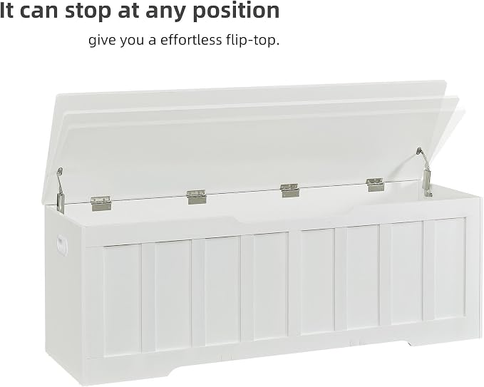 VANKILEY 51.2" Storage Chest Extra Large,Storage Bench with 2 Safety Hinges,Shoe Bench,51.2 * 15.7 * 19.1 inches,Wooden Trunk for Bedroom,livingroom,entryway,Supports 220 lb,Easy Assembly(White).