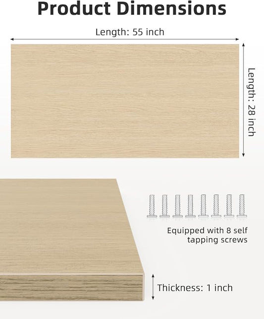 Universal 55 x 28 One-Piece Solid Wood Table Top, 1" Thick Desktop for Stand Up Height Adjustable Desk Frames, Home Office Tabletop, Countertop DIY, White Oak