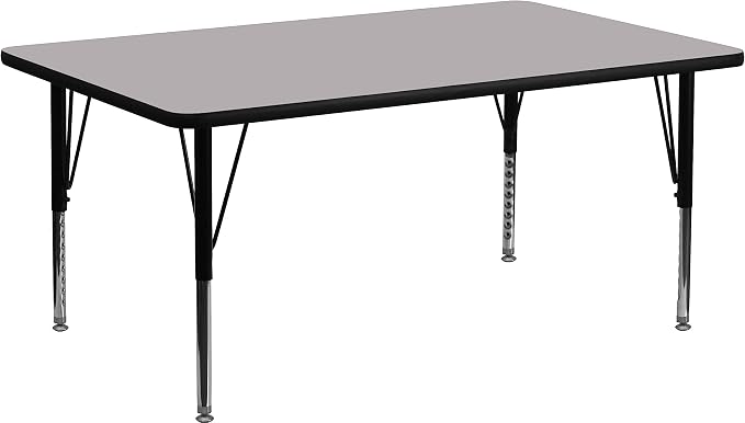 Flash Furniture Wren 30"W x 72"L Rectangular Grey Thermal Laminate Activity Table - Height Adjustable Short Legs