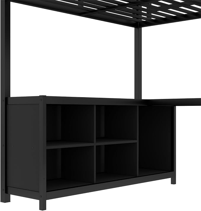 Bellemave Full Size loft Bed with L Desk, Wardrobe, Metal Full Loft Bed Frame for Adults, Kids, Teens, Black