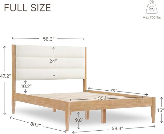 KISLOT Wood Bed Frame with Headboard Upholstered Platform Mattress Foundation,Strong Wooden Slat Support,No Box Spring Needed