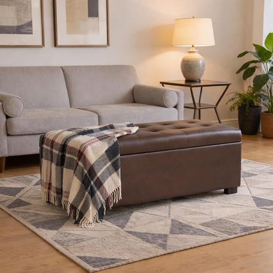HomePop 46" Tufted Storage Bench - Antique Brown