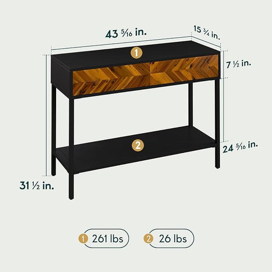 Bme Vivian Console Table with 2 Drawers, Solid Acacia Wood Entryway Table, Rustic Golden Brown Mid Century Modern Sofa Table with Storage, Solid Wood Hallway Table for Living Room or Foyer