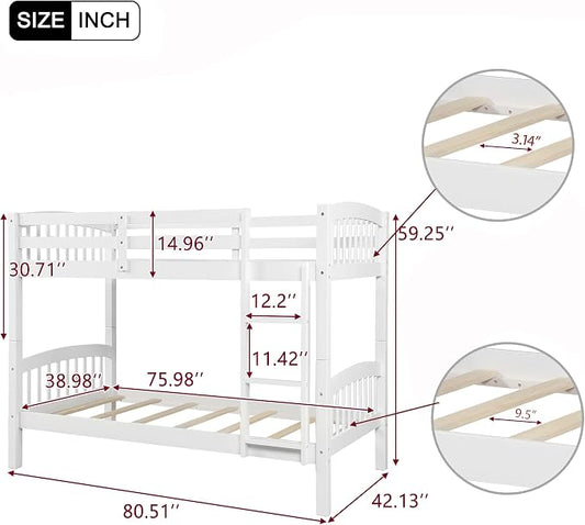 Merax Twin Over Twin Bunk Bed with Ladder and Guardrails,Convertible Bunk Bed can be Two Platform Beds(White)