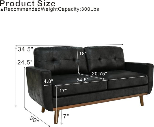 Ball & Cast 65" Loveseat Sofa,Mid Century Modern Love Seat Couches for Living Room,Button Tufted Upholstered Small Couch with Solid Wood Legs for Bedroom,Apartment,Office,Fabric,Black