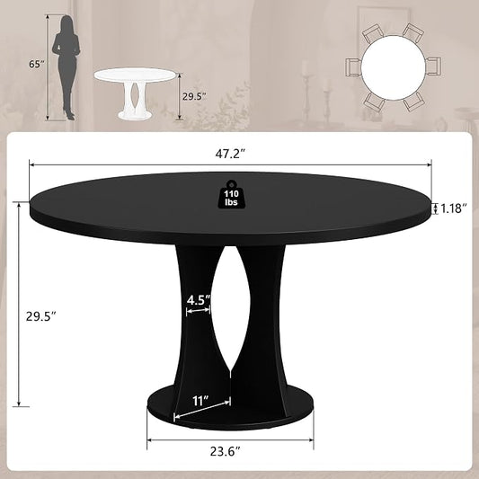 Einhomn 47.2-inch Round Dining Table, Kitchen Table for 4-6, Farmhouse Circle Dining Room Table, Space Saving Wood Kitchen & Dining Room Furniture, Black