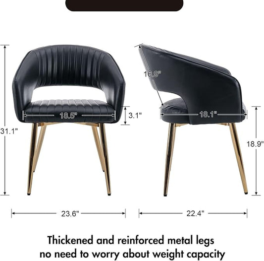 Hyfirm Dining Chairs Set of 4, Black Side Chairs with Hollow Back, PU Leather Upholstered Accent Chairs with Gold Metal Legs, Modern Kitchen Chairs for Living Room Restaurant