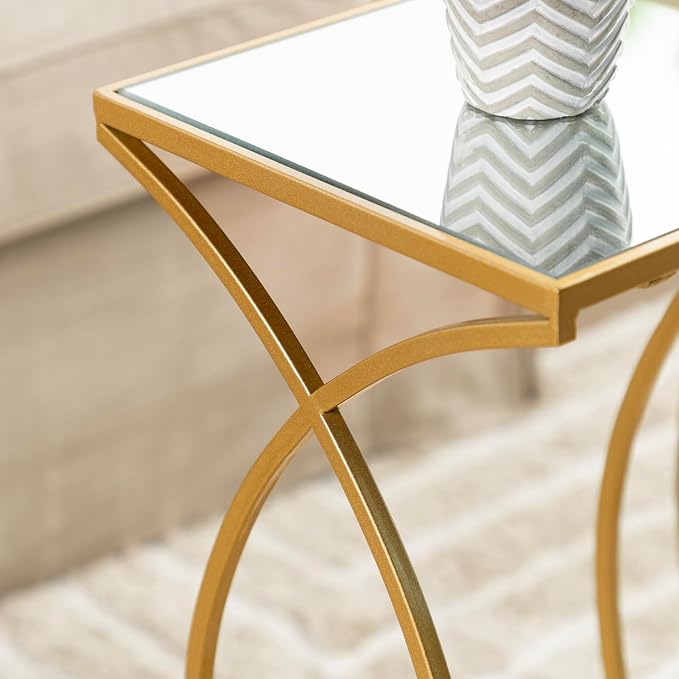 Glitzhome Nesting Side Tables, Set of 2 End Tables with Metal Frame & Tempered Glass Top, Coffee Tables Decorative Accent Tables for Bedroom, Living Room, Home Office - Golden