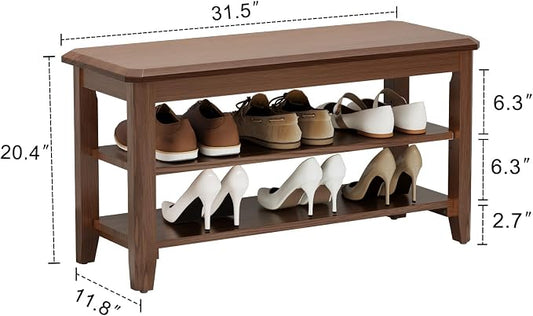 AQIMUELE Wood Shoe Rack Bench for Entryway, 2 Tier Shoe Rack for Front Door Entrance, Shoe Bench with Shoe Storage for Entryway, Bedroom, 31.5"