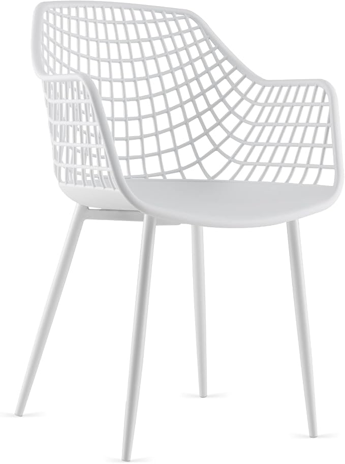 Giantex Modern Dining Chairs Set of 4 - White Arm Chair with 15" High Backrest, Powder-Coated Metal Legs, Anti-Slip Foot Pads, Max Load 265 lbs, Kitchen Dining Room