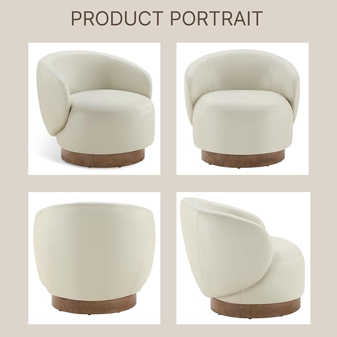 KISLOT Swivel Accent Chair Modern Round Barrel Armchair with Upholstered Faux Leather for Living Room Bedroom Waitingroom,1 Box,Cream